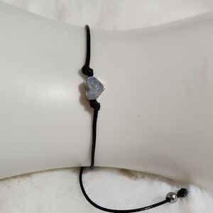 Black Adhjustable Cord Bracelet with Silver Heart Charm